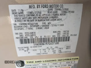 2007 Ford Freestyle Limited with VIN 1FMDK06197GA27500, listed as a IAAI auction lot 41447484 with 1 mi miles. Bid and sale history available at carsss.com. Image 9.