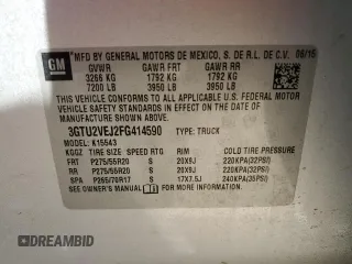 2015 GMC Sierra 1500 SLT with VIN 3GTU2VEJ2FG414590, listed as a Copart auction lot 89140905 with 88,373 mi miles and Salvage Title. Bid and sale history available at DreamBid. Image 12.