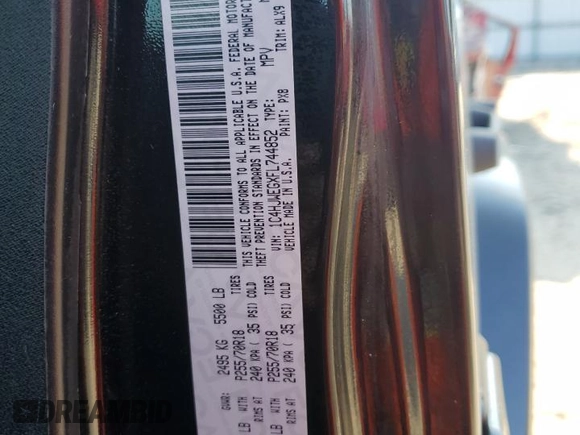 2015 Jeep Wrangler Unlimited Sahara with VIN 1C4HJWEGXFL744852, listed as a Copart auction lot 60246145 with 135,496 mi miles and Salvage title. Bid and sale history available at DreamBid. Image 13.