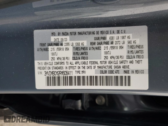 2024 Mazda CX-30 S Carbon Edition с VIN 3MVDMBCM2RM606411, выставлен на аукционе Copart как лот 61302005 с пробегом 16 256 миль миль и Списание • Salvage title. История ставок и продаж доступна на DreamBid. Изображение 12.