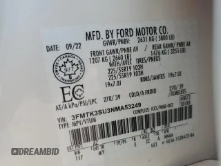 2022 Ford Mustang Mach-E Premium z VIN 3FMTK3SU3NMA53249, wystawiony jako Copart lot #58983555 z przebiegiem 68 909 mil mil oraz Szkoda całkowita • Salvage title. Historia ofert i sprzedaży dostępna na DreamBid. Obrazek 12.