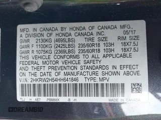 2017 Honda CR-V EX with VIN 2HKRW2H54HH641846, listed as a IAAI auction lot 41872869 with 67,520 mi miles. Bid and sale history available at carsss.com. Image 9.