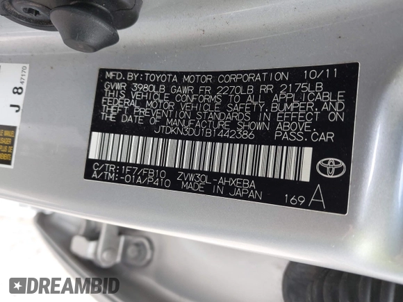 2011 Toyota Prius I z VIN JTDKN3DU1B1442386, wystawiony jako IAAI lot #42024874 z przebiegiem 194 210 mil mil oraz . Historia ofert i sprzedaży dostępna na DreamBid. Obrazek 9.