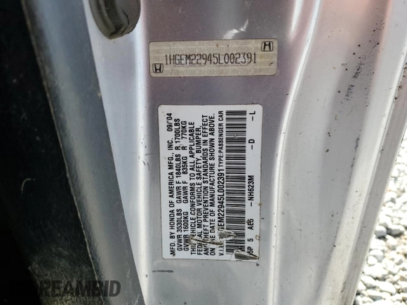 2005 Honda Civic EX with VIN 1HGEM22945L002391, listed as a Copart auction lot 46150125 with 173,053 mi miles and Salvage Title. Bid and sale history available at DreamBid. Image 13.