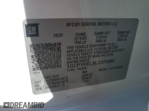 2020 Chevrolet Silverado 1500 LT Trail Boss with VIN 1GCPYFELXLZ371065, listed as a Copart auction lot 42123915 with 55,415 mi miles and Salvage Title. Bid and sale history available at carsss.com. Image 14.
