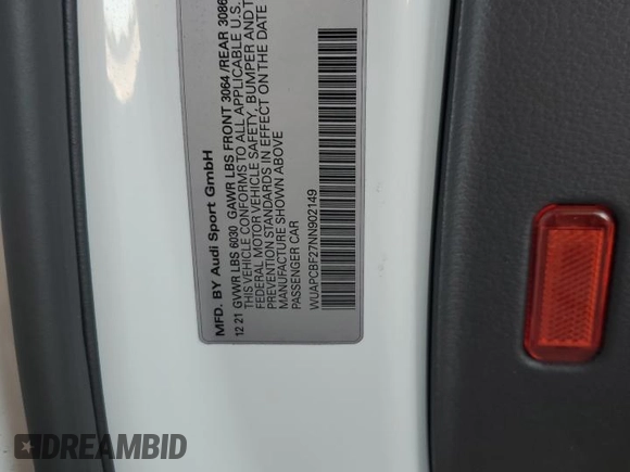 2022 Audi RS 7 z VIN WUAPCBF27NN902149, wystawiony jako Copart lot #54994225 z przebiegiem 12 848 mil mil oraz Szkoda całkowita • Salvage title. Historia ofert i sprzedaży dostępna na DreamBid. Obrazek 12.