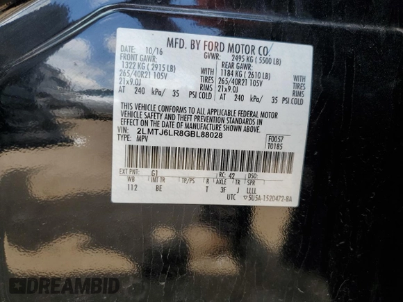 2016 Lincoln MKX Reserve z VIN 2LMTJ6LR8GBL88028, wystawiony jako Copart lot #56547175 z przebiegiem 100 443 mil mil oraz Szkoda całkowita • Salvage title. Historia ofert i sprzedaży dostępna na DreamBid. Obrazek 14.