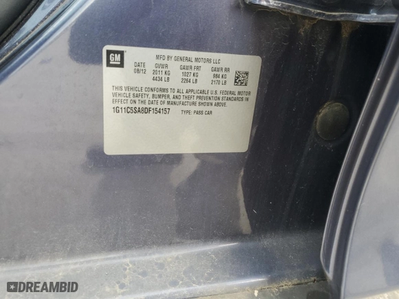 2013 Chevrolet Malibu LT with VIN 1G11C5SA8DF154157, listed as a Copart auction lot 52239295 with 176,078 mi miles and Salvage Title. Bid and sale history available at carsss.com. Image 14.