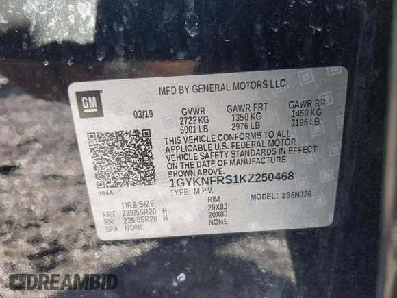 2019 Cadillac XT5 Premium Luxury AWD z VIN 1GYKNFRS1KZ250468, wystawiony jako IAAI lot #41764152 z przebiegiem 107 918 mil mil oraz . Historia ofert i sprzedaży dostępna na DreamBid. Obrazek 9.