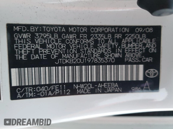 2009 Toyota Prius with VIN JTDKB20U197835370, listed as a Copart auction lot 49734995 with 125,975 mi miles and Salvage Title. Bid and sale history available at carsss.com. Image 15.