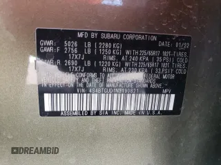 2022 Subaru Outback Wilderness with VIN 4S4BTGUD1N3190821, listed as a Copart auction lot 50835065 with 43,257 mi miles and Salvage Title. Bid and sale history available at DreamBid. Image 15.