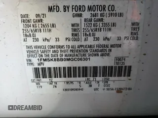 2021 Ford Explorer with VIN 1FMSK8BB0MGC06301, listed as a Copart auction lot 82760294 with 40,381 mi miles and Salvage Title. Bid and sale history available at carsss.com. Image 14.