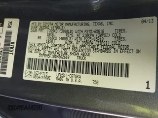 2013 Toyota Tundra z VIN 5TFRM5F18DX062669, wystawiony jako IAAI lot #41492200 z przebiegiem 100 531 mil mil oraz . Historia ofert i sprzedaży dostępna na DreamBid. Obrazek 9.