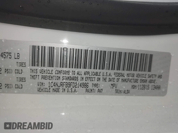 2015 Jeep Patriot High Altitude with VIN 1C4NJRFB9FD214986, listed as a IAAI auction lot 42668098 with 154,160 mi miles and . Bid and sale history available at DreamBid. Image 9.