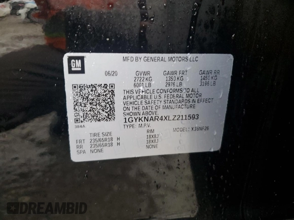 2020 Cadillac XT5 Luxury FWD with VIN 1GYKNAR4XLZ211593, listed as a Copart auction lot 42972775 with 23,813 mi miles and Salvage title. Bid and sale history available at DreamBid. Image 15.
