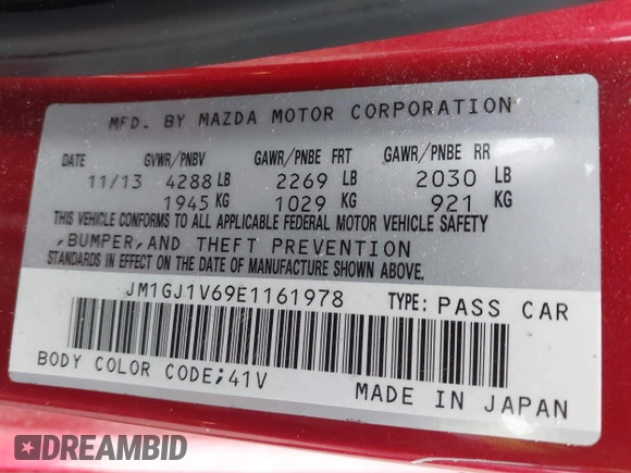 2014 Mazda 6 i Touring with VIN JM1GJ1V69E1161978, listed as a IAAI auction lot 42166649 with 127,287 mi miles. Bid and sale history available at carsss.com. Image 9.