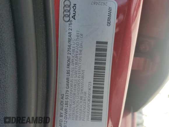 2013 Audi A6 Premium Plus with VIN WAUGGAFC8DN018723, listed as a Copart auction lot 59459965 with 99,164 mi miles and Salvage title. Bid and sale history available at DreamBid. Image 12.