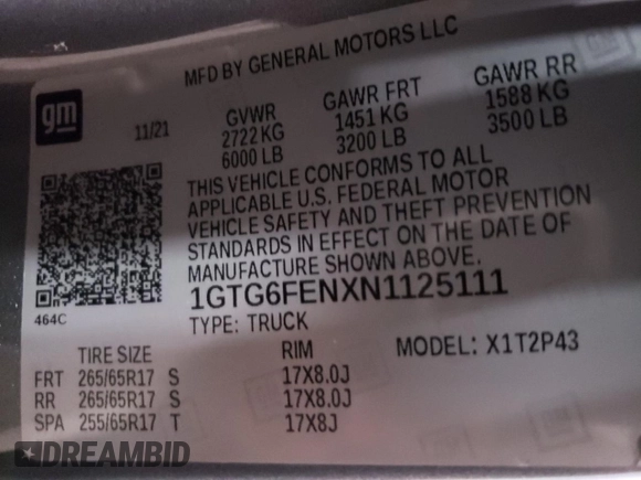 2022 GMC Canyon 4WD AT4 w/Cloth with VIN 1GTG6FENXN1125111, listed as a Copart auction lot 84546814 with 21,267 mi miles and Salvage Title. Bid and sale history available at carsss.com. Image 12.
