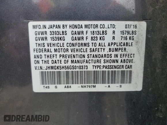 2016 Honda Fit LX z VIN JHMGK5H56GS010373, wystawiony jako Copart lot #51334255 z przebiegiem 96 212 mil mil oraz Szkoda całkowita • Salvage title. Historia ofert i sprzedaży dostępna na DreamBid. Obrazek 12.