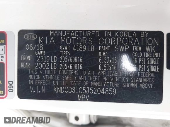 2018 Kia Niro LX with VIN KNDCB3LC5J5204859, listed as a IAAI auction lot 41800970 with 131,040 mi miles. Bid and sale history available at carsss.com. Image 9.