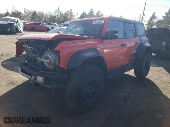 2022 Ford Bronco Raptor with VIN 1FMEE5JR9NLA51063, listed as a Copart auction lot 80784674 with 15,059 mi miles and Salvage Title. Bid and sale history available at carsss.com. Image 1.