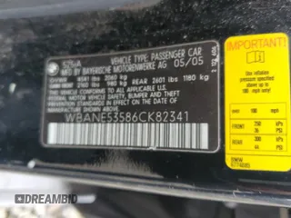 2006 BMW 5 Series 525i with VIN WBANE53586CK82341, listed as a Copart auction lot 49351205 with 184,079 mi miles and Salvage Title. Bid and sale history available at DreamBid. Image 12.