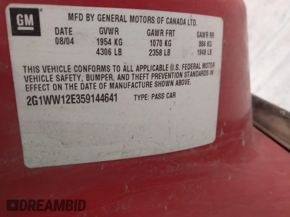 2005 Chevrolet Monte Carlo LS with VIN 2G1WW12E359144641, listed as a IAAI auction lot 41610327 with 1 mi miles. Bid and sale history available at carsss.com. Image 9.