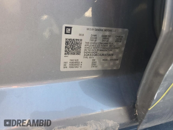 2018 GMC Yukon XL SLT with VIN 1GKS1GKC0JR371828, listed as a Copart auction lot 70608884 with 88,965 mi miles and Salvage Title. Bid and sale history available at carsss.com. Image 14.
