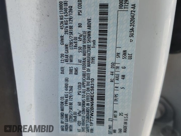 2021 Ford Super Duty F-250 SRW XL with VIN 1FT7W2BN6MEC58310, listed as a Copart auction lot 44895525 with 39,232 mi miles and Salvage Title. Bid and sale history available at carsss.com. Image 12.