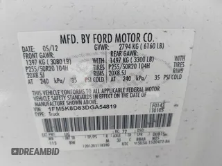 2013 Ford Explorer XLT z VIN 1FM5K8D83DGA54819, wystawiony jako IAAI lot #42111164 z przebiegiem 177 390 mil mil oraz . Historia ofert i sprzedaży dostępna na DreamBid. Obrazek 9.