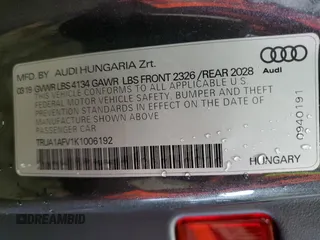 2019 Audi TTS z VIN TRUA1AFV1K1006192, wystawiony jako Copart lot #45139635 z przebiegiem 59 736 mil mil oraz Szkoda całkowita • Salvage title. Historia ofert i sprzedaży dostępna na DreamBid. Obrazek 15.
