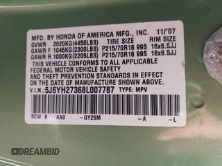 2008 Honda Element with VIN 5J6YH27368L007787, listed as a IAAI auction lot 41954001 with 224,893 mi miles and . Bid and sale history available at DreamBid. Image 9.