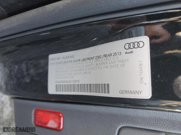 2018 Audi A4 Premium with VIN WAUDNAF40JA132610, listed as a Copart auction lot 45355935 with 55,446 mi miles and Salvage Title. Bid and sale history available at carsss.com. Image 12.