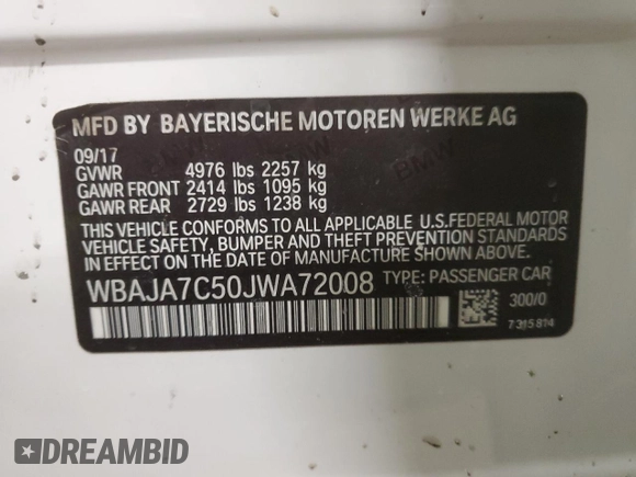 2018 BMW 5 Series 530i xDrive with VIN WBAJA7C50JWA72008, listed as a Copart auction lot 84822624 with Not Provided miles and Salvage Title. Bid and sale history available at carsss.com. Image 16.