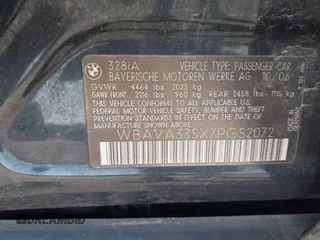 2007 BMW 3 Series 328i с VIN WBAVA335X7PG52072, выставлен на аукционе IAAI как лот 42577352 с пробегом 199 424 миль миль и . История ставок и продаж доступна на DreamBid. Изображение 9.