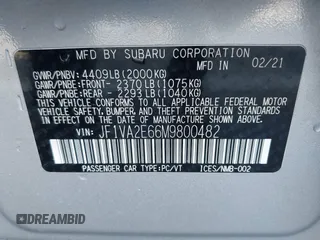 2021 Subaru WRX STI with VIN JF1VA2E66M9800482, listed as a IAAI auction lot 41331355 with 50,255 mi miles. Bid and sale history available at carsss.com. Image 9.