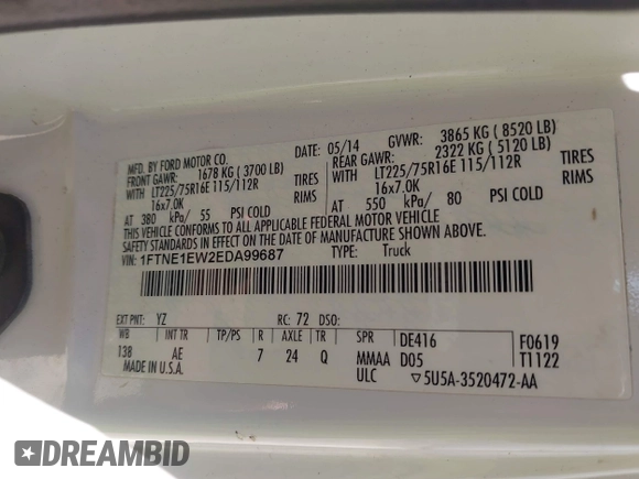 2014 Ford Econoline Cargo Commercial with VIN 1FTNE1EW2EDA99687, listed as a IAAI auction lot 41994371 with 204,466 mi miles and . Bid and sale history available at DreamBid. Image 9.