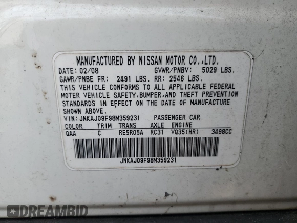 2008 Infiniti EX Journey with VIN JNKAJ09F98M359231, listed as a Copart auction lot 42357335 with Not Provided miles and Salvage Title. Bid and sale history available at DreamBid. Image 13.