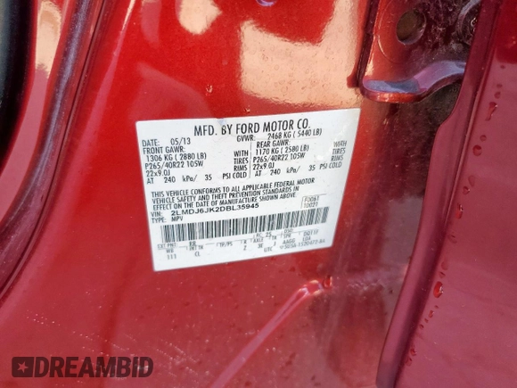 2013 Lincoln MKX with VIN 2LMDJ6JK2DBL35945, listed as a Copart auction lot 47846535 with 185,064 mi miles and Salvage Title. Bid and sale history available at carsss.com. Image 15.