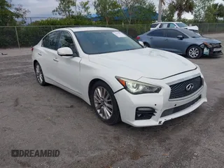 2014 Infiniti Q50 Premium with VIN JN1BV7AP2EM670148, listed as a IAAI auction lot 41407897 with 96,636 mi miles. Bid and sale history available at carsss.com. Image 1.