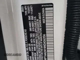 2022 Porsche Cayenne z VIN WP1AA2AY4NDA06206, wystawiony jako Copart lot #70961832 z przebiegiem Nie podano mil oraz . Historia ofert i sprzedaży dostępna na DreamBid. Obrazek 14.