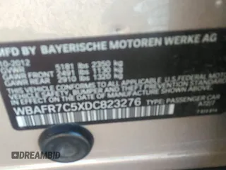 2013 BMW 5 Series 535i with VIN WBAFR7C5XDC823276, listed as a IAAI auction lot 41882551 with 210,869 mi miles and . Bid and sale history available at DreamBid. Image 9.