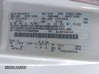 2007 Ford Econoline Passenger XL with VIN 1FBSS31L87DB05888, listed as a IAAI auction lot 41851174 with Not provided miles and . Bid and sale history available at DreamBid. Image 9.