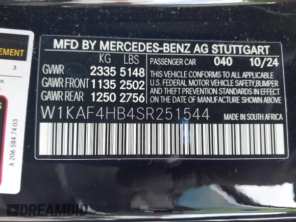 2025 Mercedes-Benz C 300 z VIN W1KAF4HB4SR251544, wystawiony jako IAAI lot #42083275 z przebiegiem 6804 mil mil oraz . Historia ofert i sprzedaży dostępna na DreamBid. Obrazek 9.