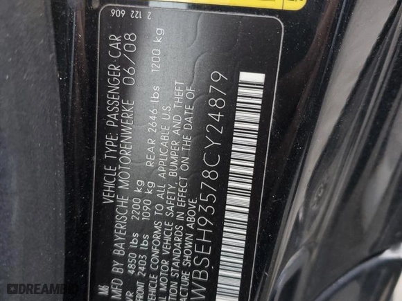 2008 BMW 6 Series M6 with VIN WBSEH93578CY24879, listed as a Copart auction lot 74705714 with 0 mi miles and Salvage Title. Bid and sale history available at carsss.com. Image 13.