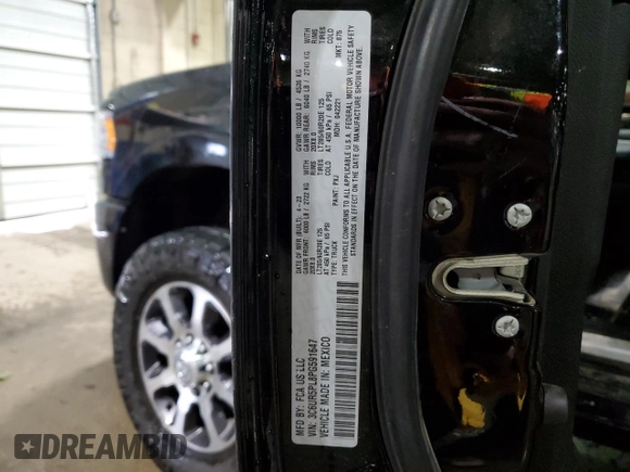 2023 Ram 2500 Longhorn with VIN 3C6UR5PL8PG591647, listed as a Copart auction lot 88803805 with 46,767 mi miles and Salvage title. Bid and sale history available at DreamBid. Image 12.