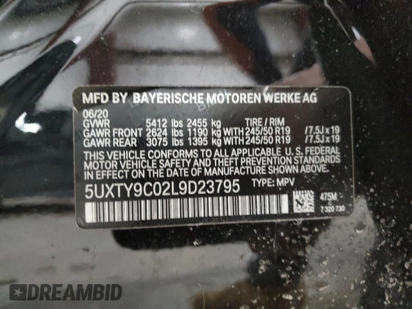 2020 BMW X3 M40i with VIN 5UXTY9C02L9D23795, listed as a Copart auction lot 42096505 with 55,231 mi miles and Salvage Title. Bid and sale history available at DreamBid. Image 15.