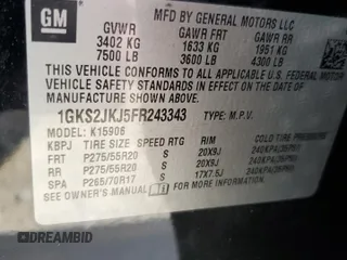 2015 GMC Yukon XL Denali with VIN 1GKS2JKJ5FR243343, listed as a Copart auction lot 51352125 with 142,996 mi miles and Salvage Title. Bid and sale history available at DreamBid. Image 14.
