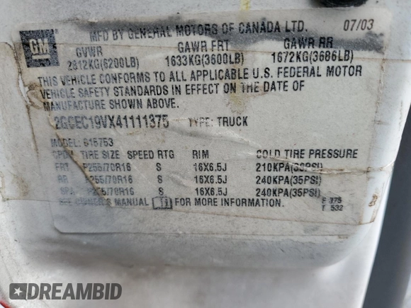 2004 Chevrolet Silverado 1500 LS with VIN 2GCEC19VX41111375, listed as a Copart auction lot 50514175 with 153,701 mi miles and Salvage Title. Bid and sale history available at DreamBid. Image 14.