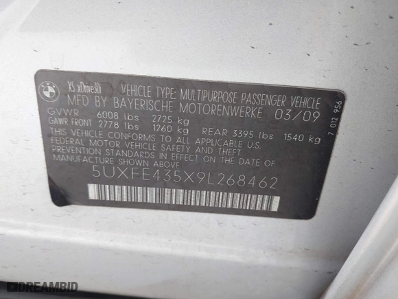 2009 BMW X5 30i with VIN 5UXFE435X9L268462, listed as a IAAI auction lot 41891246 with 66,351 mi miles. Bid and sale history available at carsss.com. Image 9.
